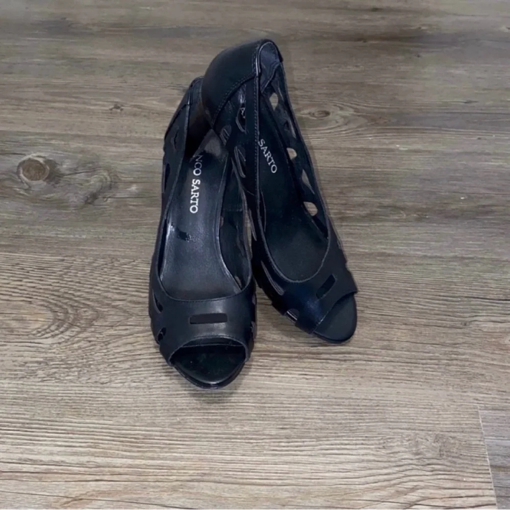 🌹 Black FRANCO SARTO Peep Toe Heels - Size 7.5